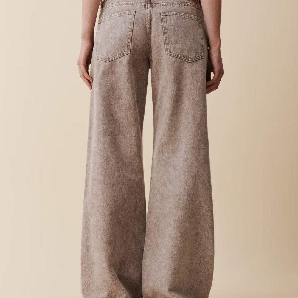 Wide Leg High-Rise Jeans in Taupe - Women's Flared Denim - Picture 5 of 6